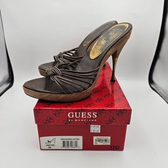 Guess by Marciano Dark Brown Leather Strappy Heels Size 9 - Picture 1 of 8